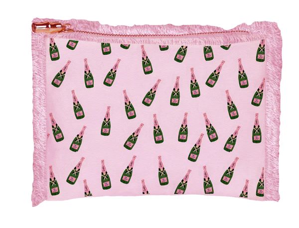 Pink Fringe Cosmetic Bag - Champagne Bottles | Toss Designs