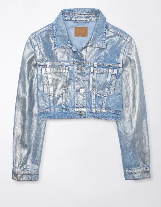 AE Metallic Cropped Denim Jacket | American Eagle Outfitters (US & CA)