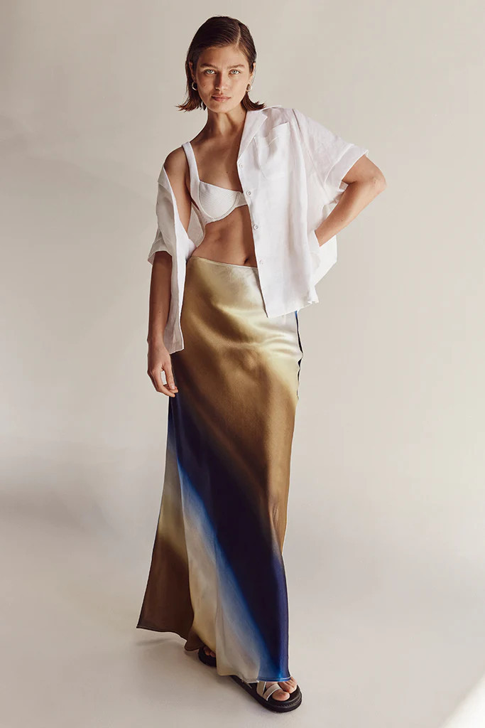 DENAI OMBRE SATIN MIDI SKIRT | DISSH