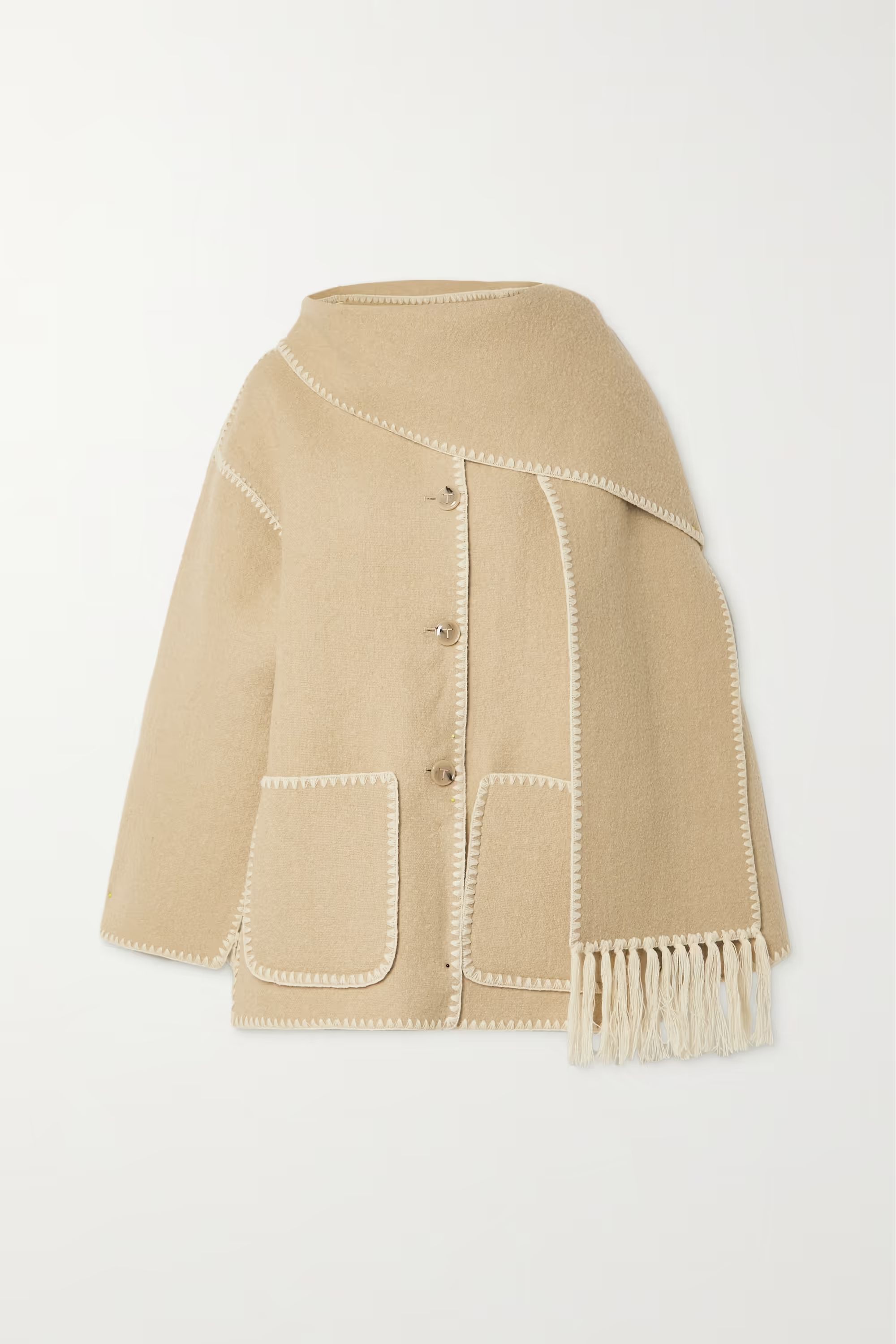 Draped fringed wool-blend jacket | NET-A-PORTER (US)