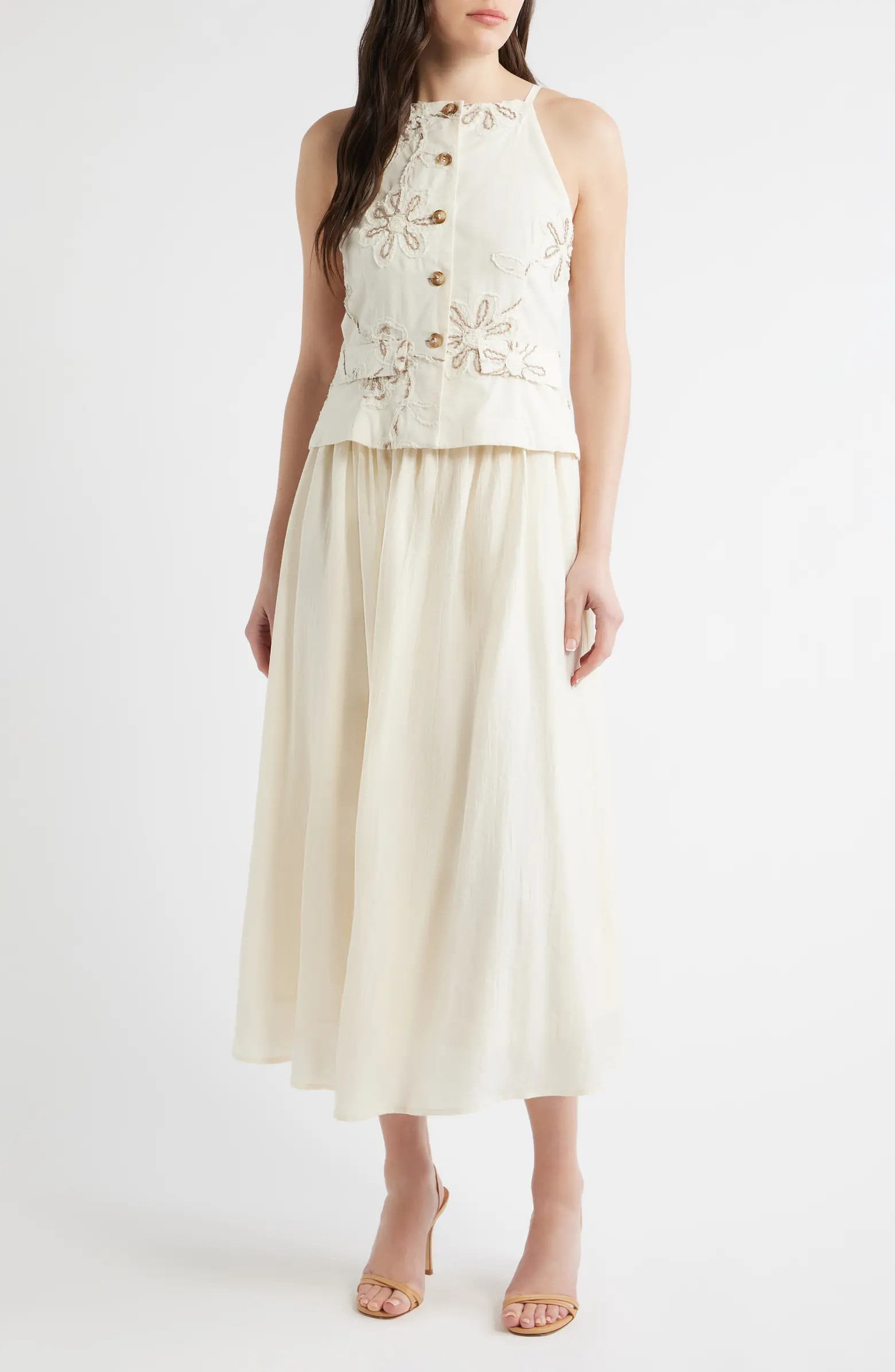 ZOE AND CLAIRE Embroidered Detail Cotton Blend Twofer Dress | Nordstrom | Nordstrom