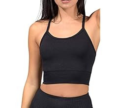 90 Degree By Reflex Womens Seamless Cami Longline Bra - Round Neck Workout Racerback Tank Top | Amazon (US)