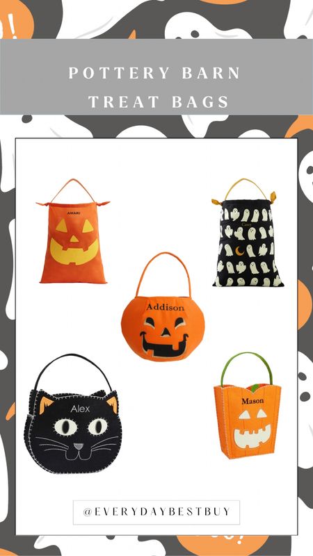 Pottery Barn Kids has the cutest assortment of treat bags for Halloween. They can be personalized too, we own the glow in the dark pumpkin pillow case style for both kids!

#LTKHalloween #LTKkids #LTKSeasonal