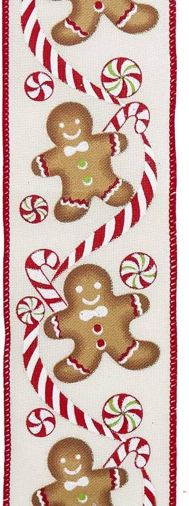 Kurt S. Adler Kurt Adler 10-Yard Woven White Fabric Gingerbread Men & Peppermint Candy Pattern Ri... | Amazon (US)
