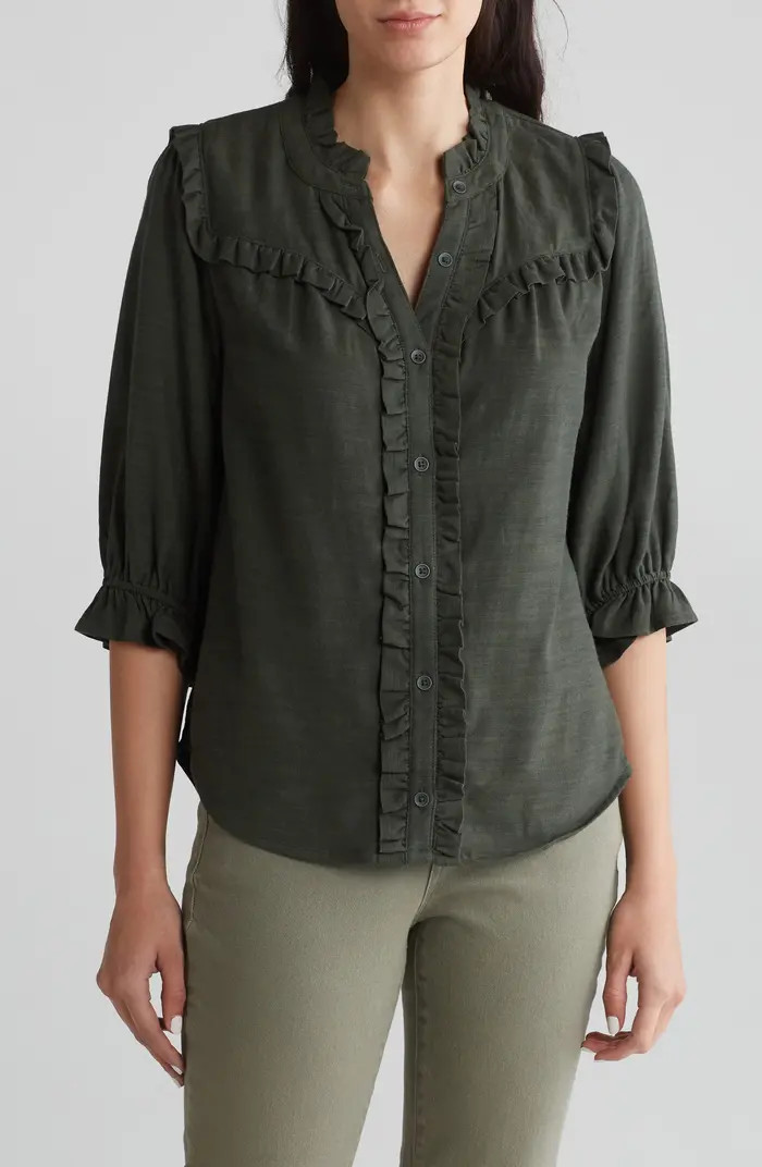 Ruffle Detail Boyfriend Button-Up Shirt | Nordstrom Rack