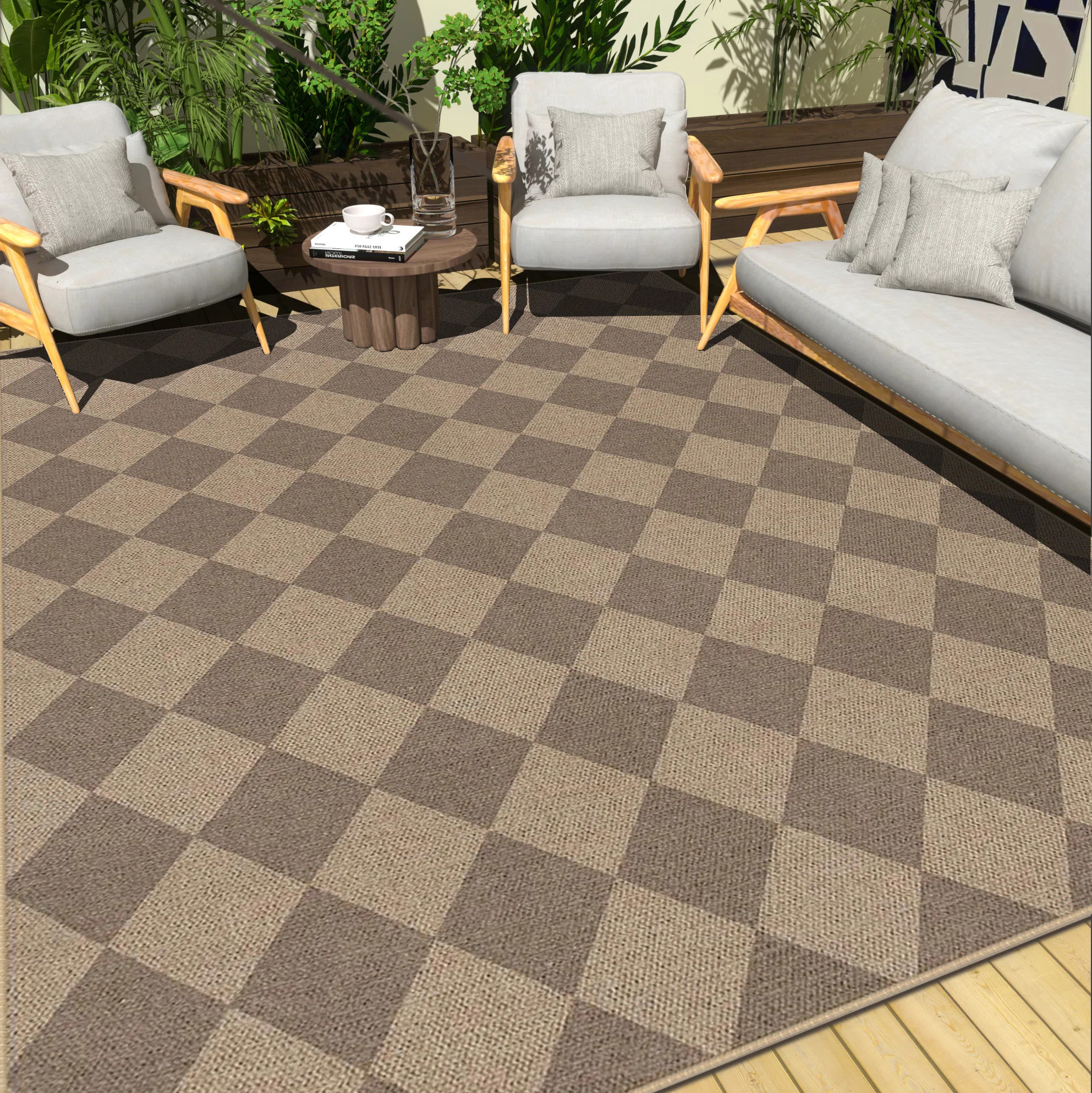 Hokku Designs Outdoor Rug, Checkered, Non-Slip, Stain-Resistant, Machine Washable, Camping Mat | ... | Wayfair North America