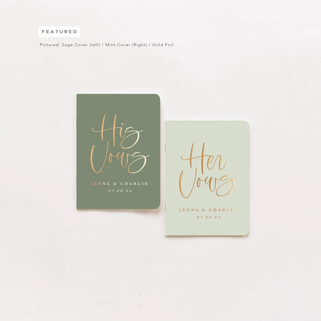 Wedding Vow Books | Set of 2 | Personalized Gold Foil | Our Vows | His Her Vow Book | Sage Boho W... | Etsy (US)