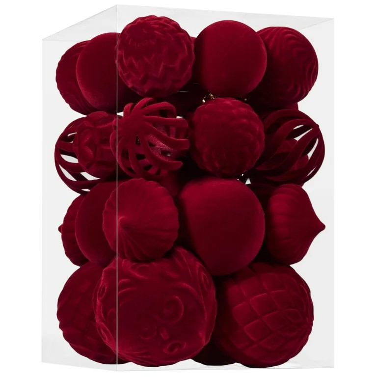 DAMAI 30 Pcs Velvet Christmas Ball Ornaments, Flocked Shatterproof Christmas Ornaments Hanging Xm... | Walmart (US)
