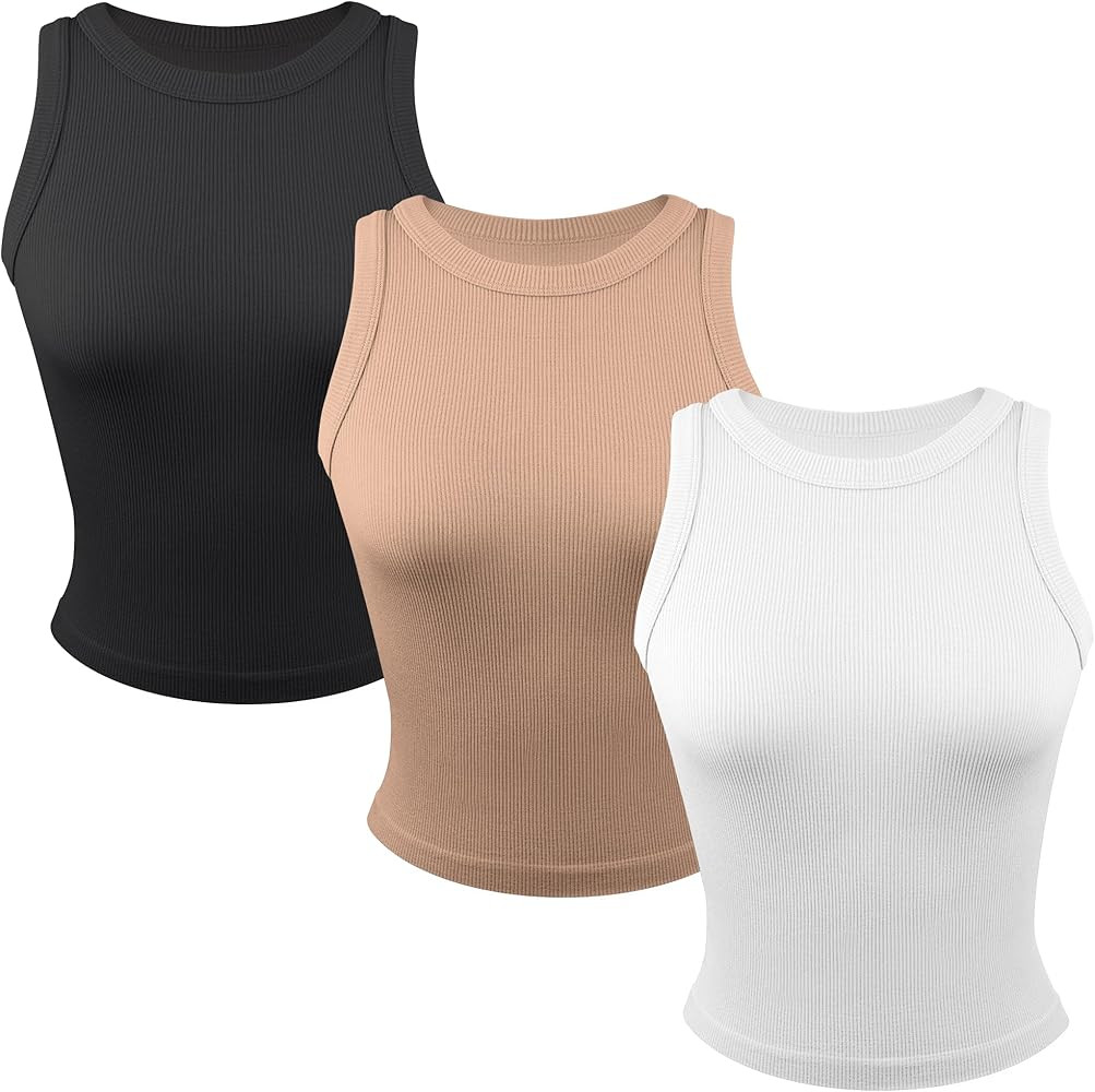 Common Stitch 3 Pack Stretch Tank Tops for Women, Ribbed Crew Neck Womens Workout Yoga Tops (Avai... | Amazon (US)