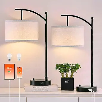 Table Lamp for Living Room Bedroom, 23.5" Table Lamps Set of 2 with USB C+A Ports, Bedside Lamps ... | Amazon (US)
