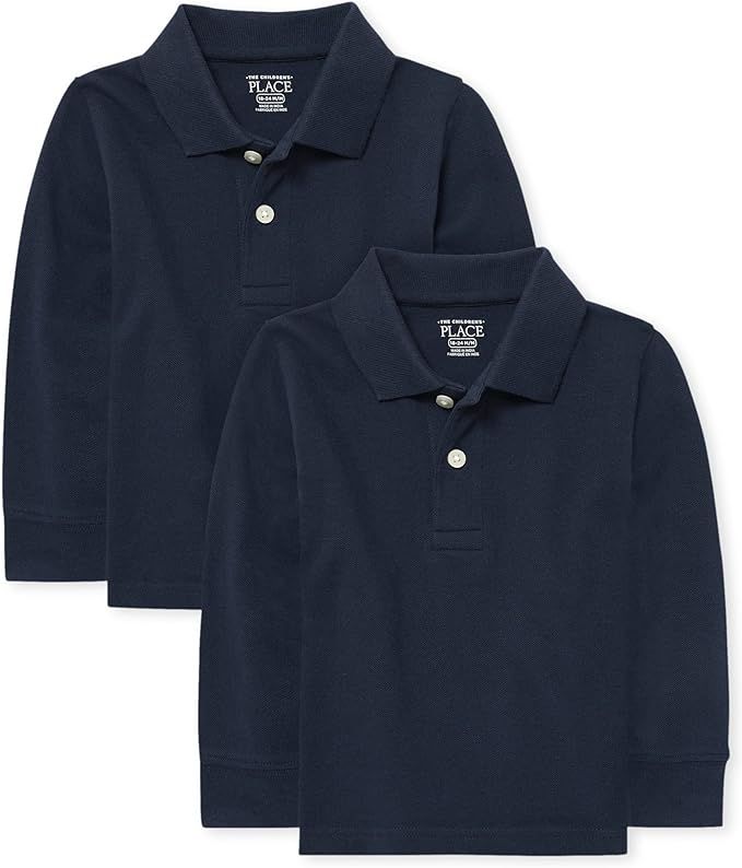 The Children's Place Baby Single and Toddler Boys Long Sleeve Pique Polo | Amazon (US)