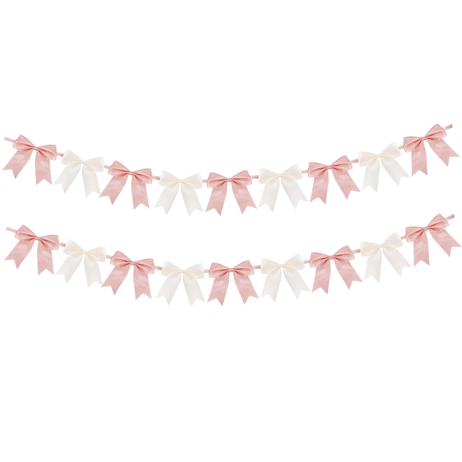 2 Strings of 18pcs Champagne&White Bow Garlands Banner Decoration,Pre-Strung Satin Ribbon for Gir... | Amazon (US)