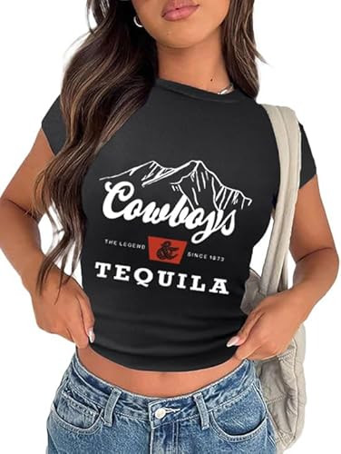Crop Cowgirl Shirt for Women Cropped Country Concert Tops Chic Cow Skull Cowboy T-Shirt Rodeo Wes... | Amazon (US)
