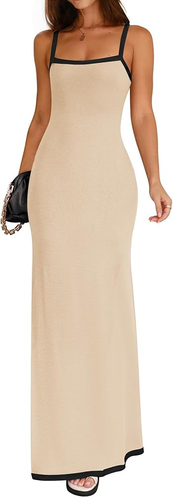 ZESICA Women's 2025 Summer Spaghetti Straps Maxi Dress Sleeveless Square Neck Lightweight Long Be... | Amazon (US)