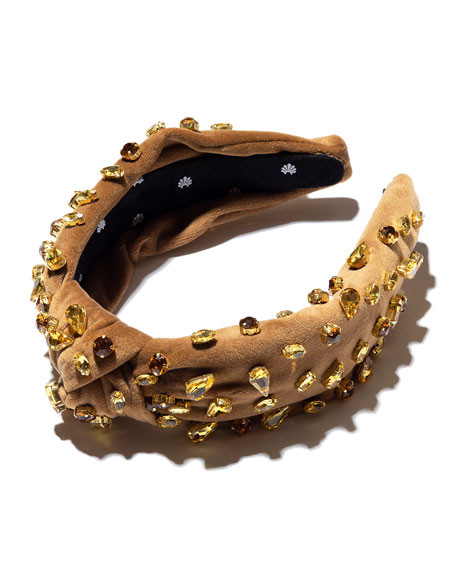 Lele Sadoughi Candy Jeweled & Knotted Velvet Headband | Neiman Marcus
