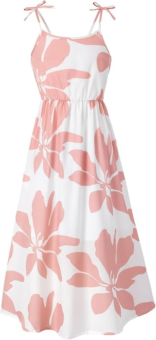 PATPAT Girls Spaghetti Strap Floral Dress Casual Sleeveless Maxi Dresses Kids Summer Beach Sundre... | Amazon (US)