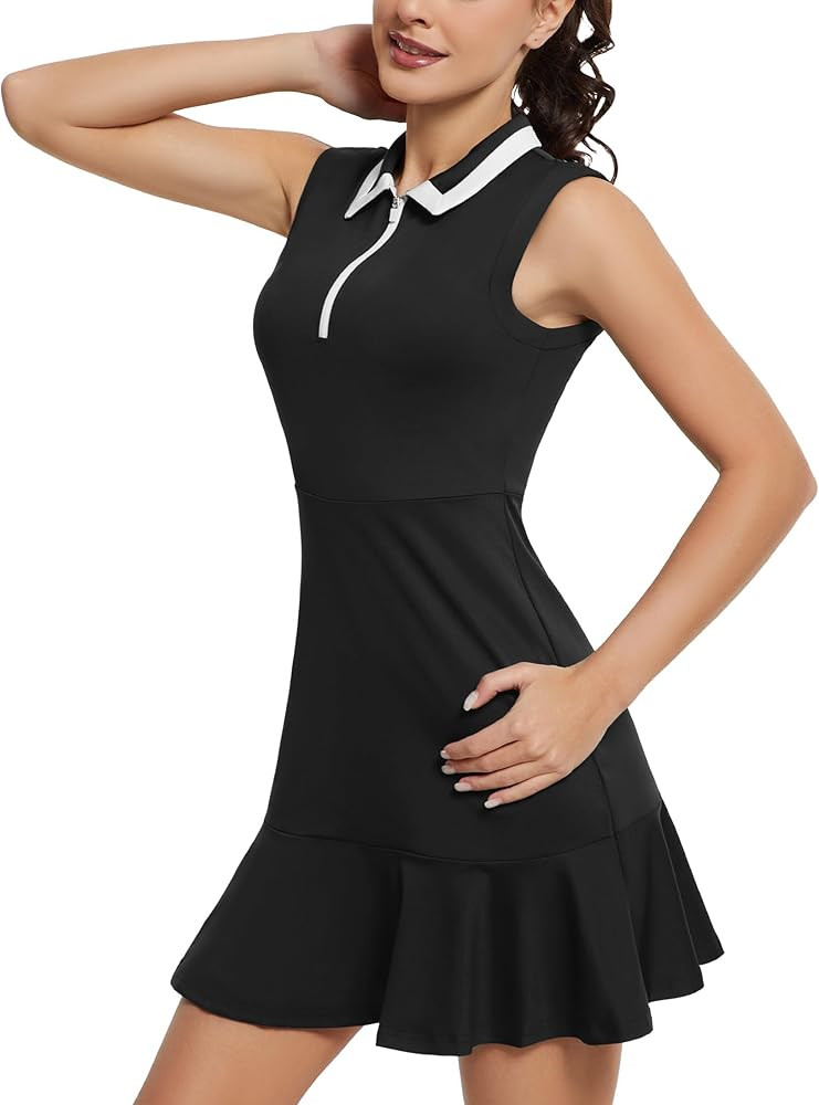 Womens Tennis Golf Dress with Shorts and Pockets Polo Zipper Neckline Sleeveless Two-Piece Workou... | Amazon (US)