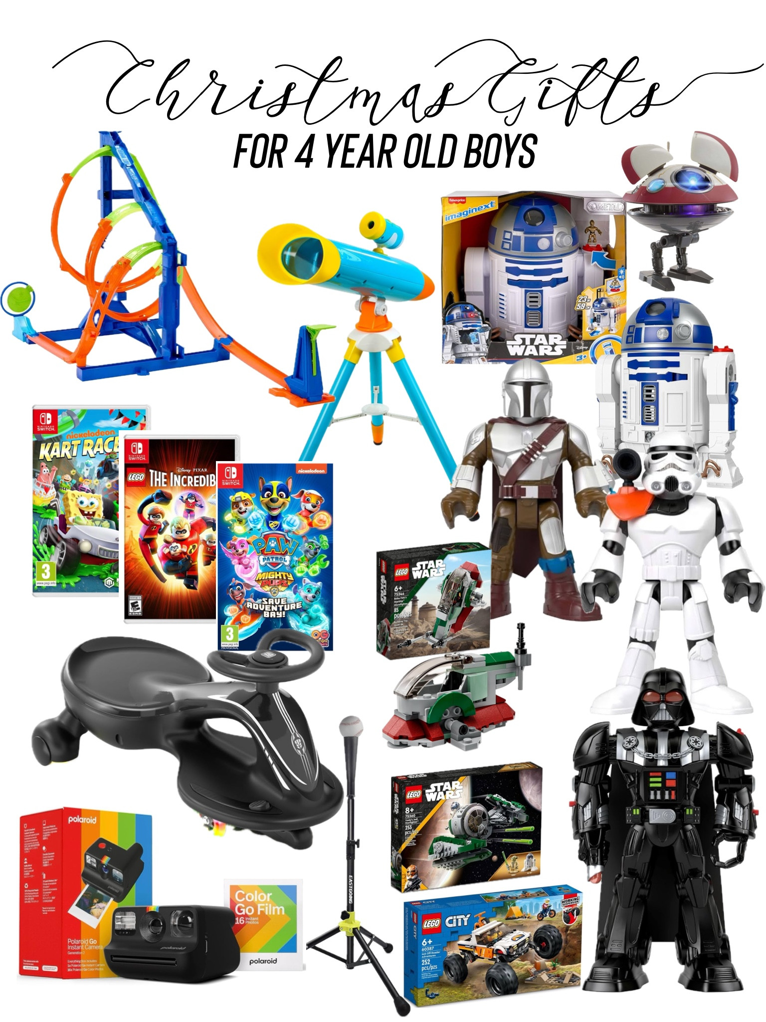 Gift ideas for 4 year olds boys 

Star Wars toys, toddler toys, toddler gifts, gift ideas for boys, Santa gift ideas for kids, Christmas gift ideas for kids, hot wheels toys, Lego toys, unique Christmas toys for kids 

#LTKGiftGuide #LTKHoliday #LTKSeasonal