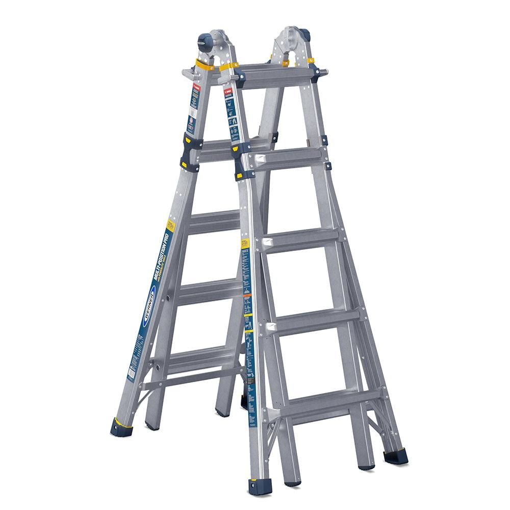 Werner 22 ft. Reach Aluminum 5-in-1 Multi-Position Pro Ladder with Powerlite Rails 375 lbs. Load Cap | The Home Depot