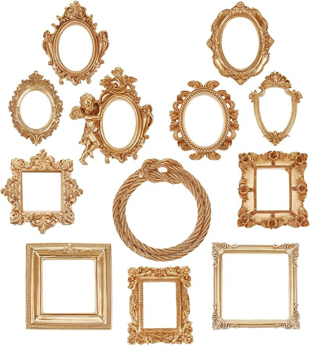 12 Pcs Mini Gold Picture Frames,3-5" Vintage Resin Picture Frame,Flower Oval Rectangle Baroque An... | Amazon (US)