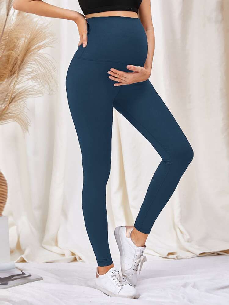 Maternity Solid Wide Waistband Sports Leggings | SHEIN