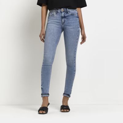 Blue Molly mid rise bum sculpt skinny jeans | River Island (UK & IE)
