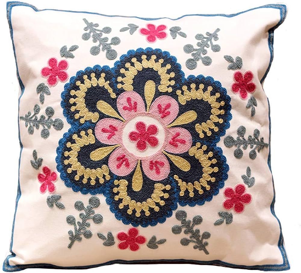 Embroidered Decorative Throw Pillows Cover 18x18 Boho Farmhouse Square Pillow Case for Couch Sofa... | Amazon (US)