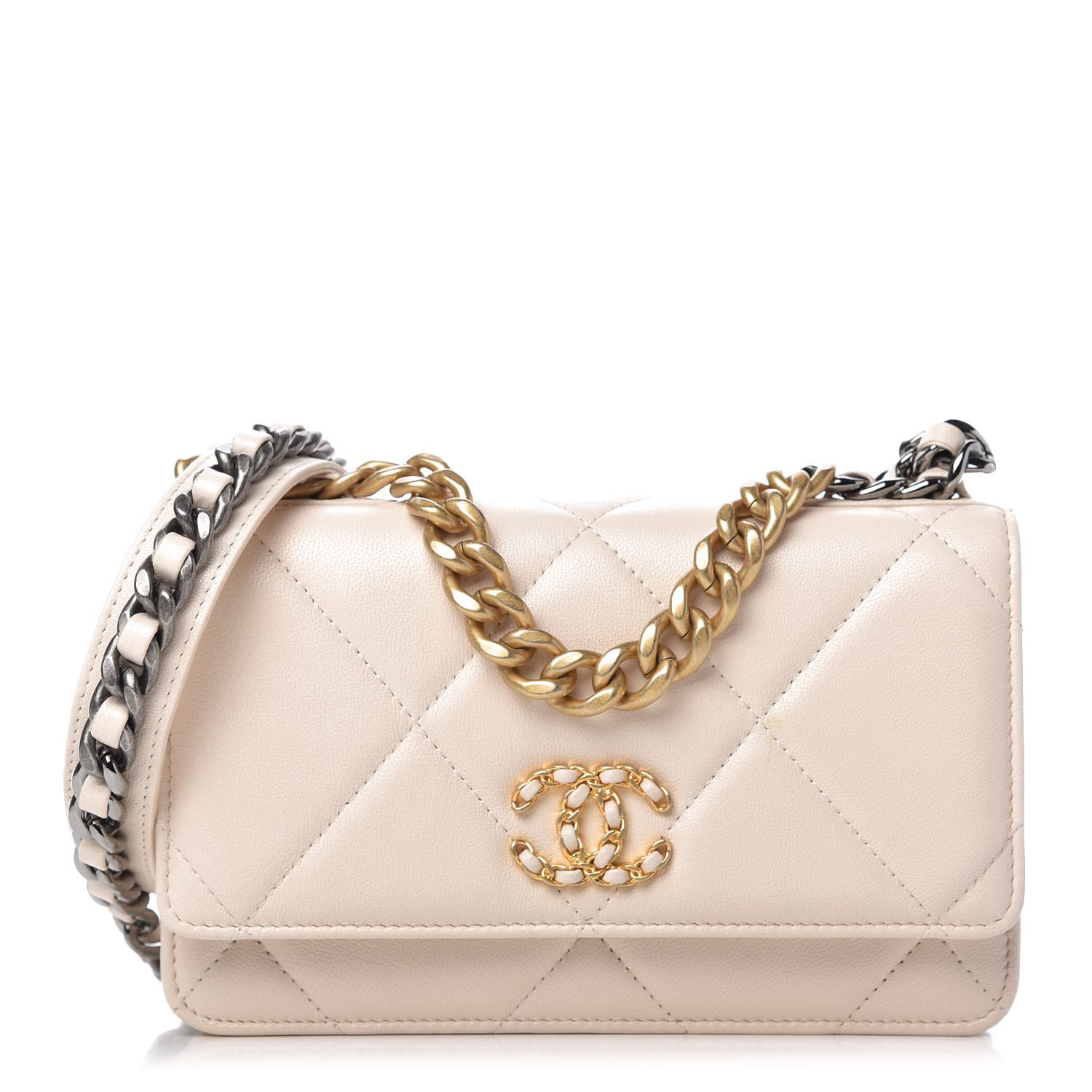 Goatskin Quilted Chanel 19 Wallet On Chain WOC Light Beige | Fashionphile