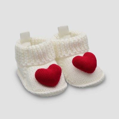 Baby Girls' Valentine's Day Heart Knit Slippers - Just One You® made by carter's White Newborn | Target