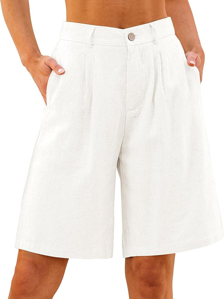 luvamia Bermuda Shorts for Women High Waisted Linen Dressy Casual Pleated Wide Leg Summer Shorts ... | Amazon (US)