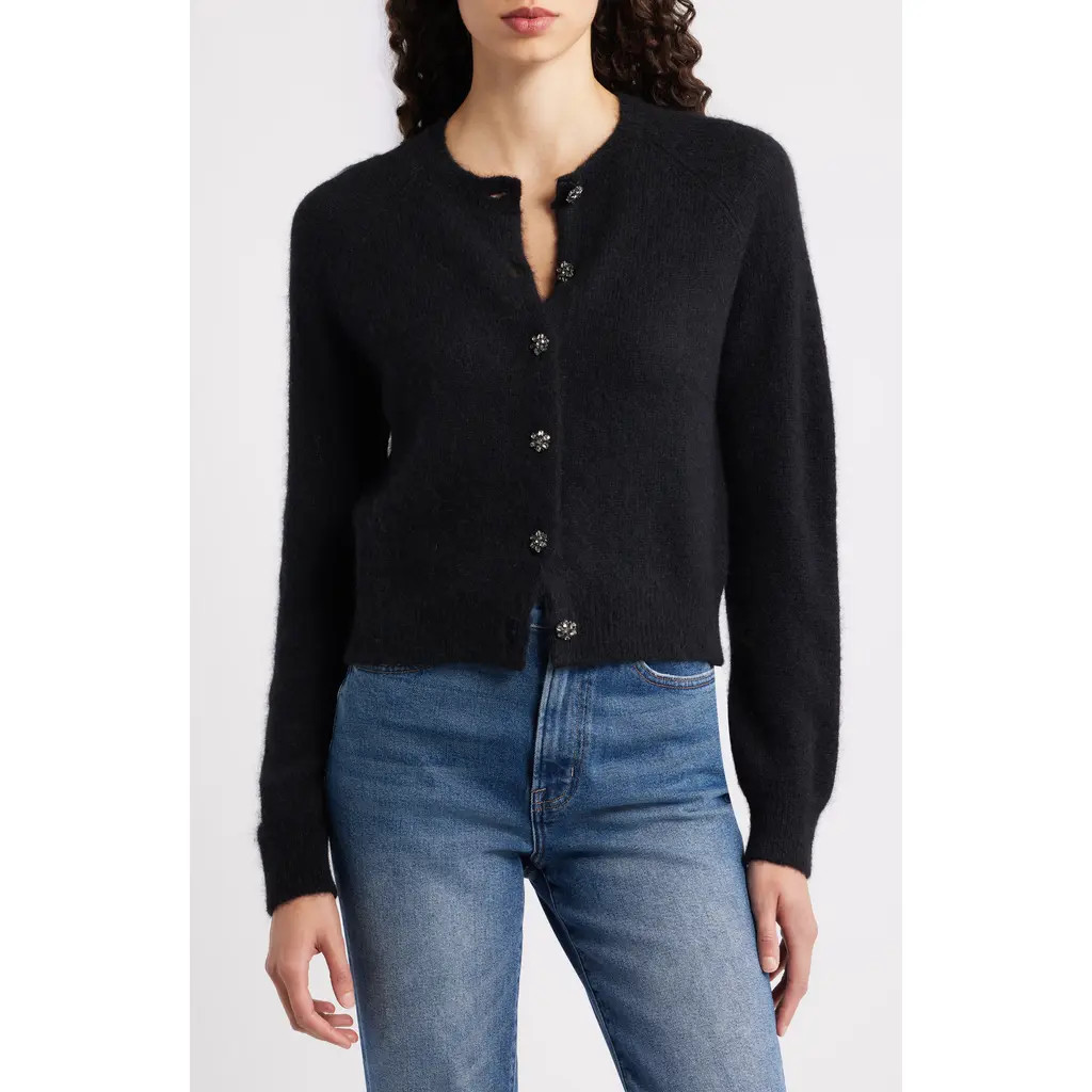 DÔEN Petra Crystal Button Cardigan in Black at Nordstrom, Size Small | Nordstrom