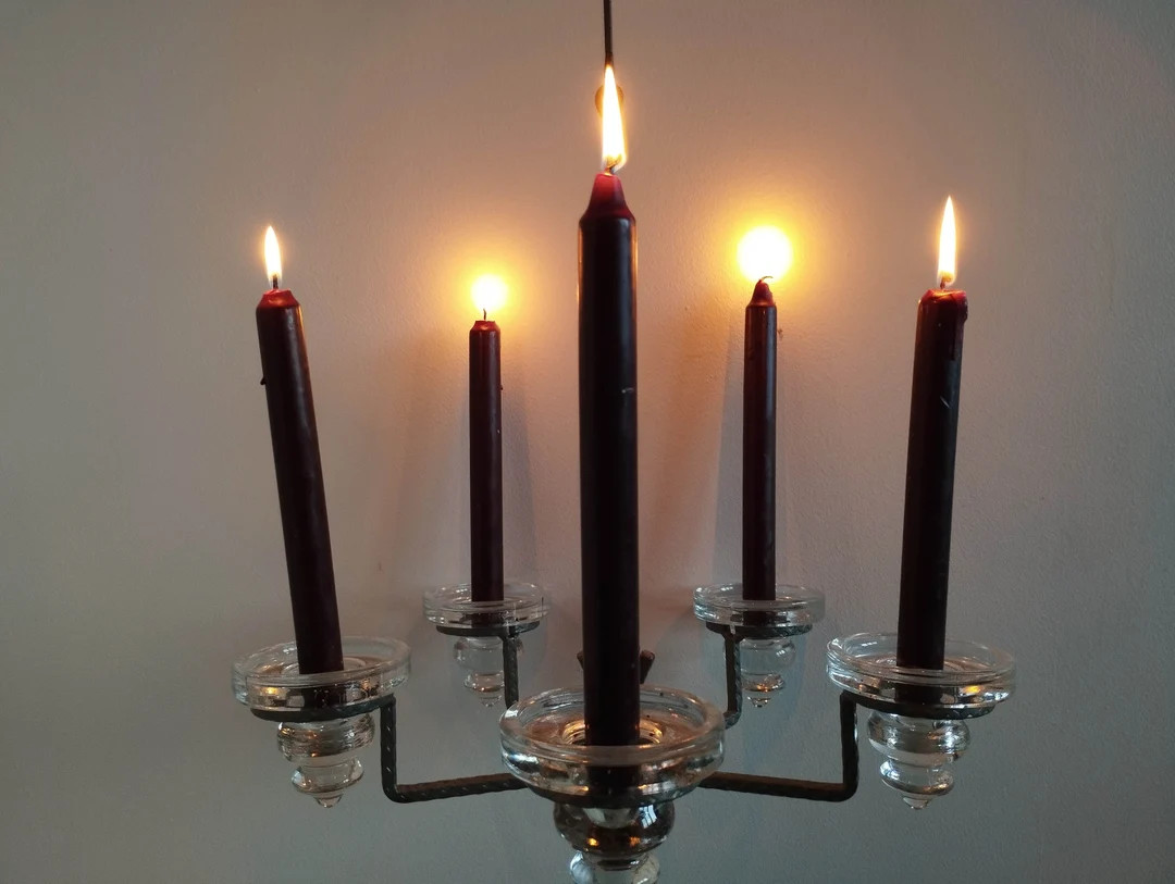 Erik Höglund Art Deco Ceiling Candlestick Vintage Swedish Wrought Iron and Glass 5 Arm Candle Ho... | Etsy (US)