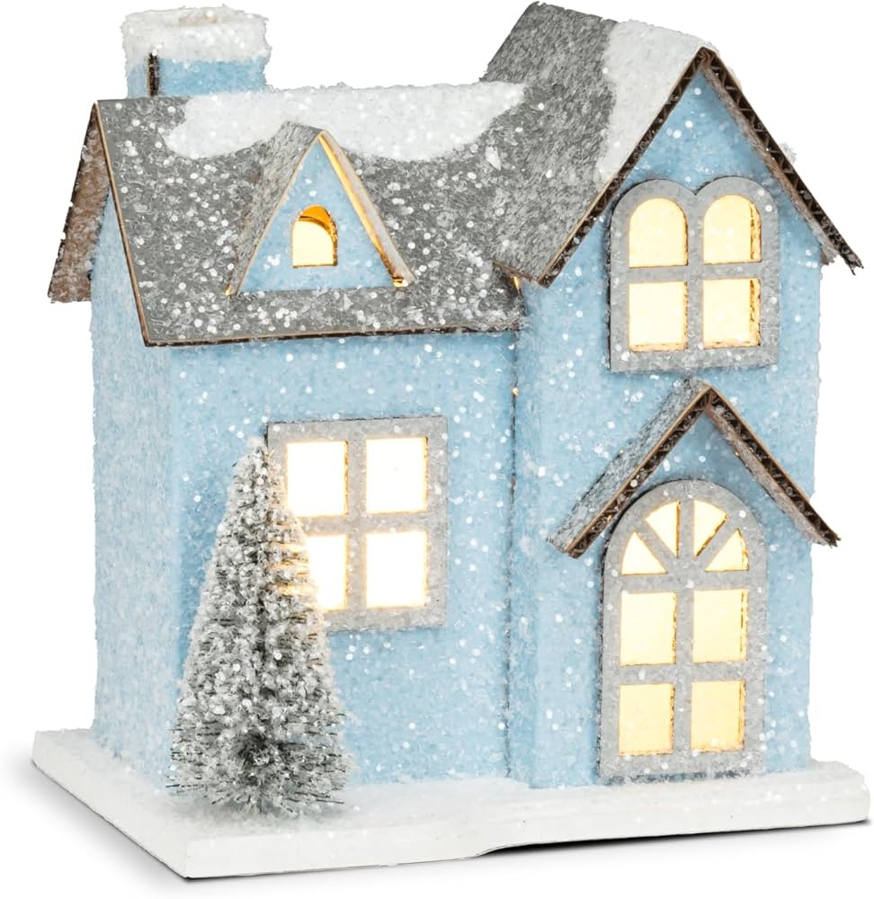 Abbott Collection Snowy Blue Glitter House with LED Lights, Small (3.5x4.5 W) | Amazon (US)