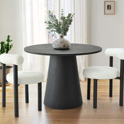 35" Modern Round Dining Table for 2, Black Woodgrain MDF Pedestal Kitchen Table, Space-Saving Small Dining Room Table-Panipeachy | Target