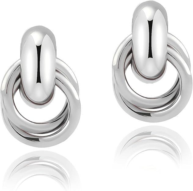 Chunky Gold Silver Earrings for Women Knot Knocker Paperclip Link 14K Plated Dangle Drop Studs Si... | Amazon (US)