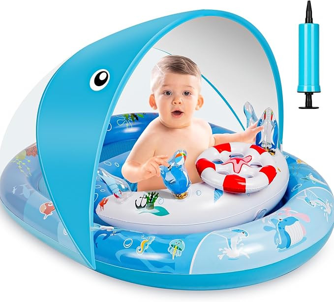Baby Pool Float with Canopy，Baby Swim Float with UPF50+ Sun Protection Canopy and Toy Play Cons... | Amazon (US)