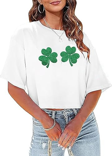 St Patricks Day Shirts Women Pattys Day Crop Top Shamrock Tshirt Lucky Short Sleeve Tops | Amazon (US)
