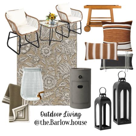 Outdoor Living by Target

Outdoor style 
Cocktail cart 
Outdoor rug 
Blanket 
Lanterns 
Outdoor pillows 


#LTKhome #LTKsalealert #LTKxTarget