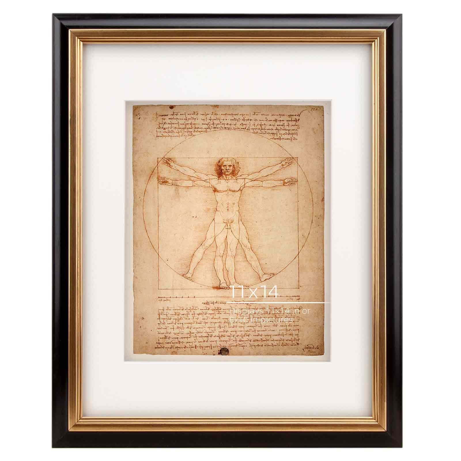 11x14 Wood Black and Antique Brass 2 Tone Vintage Retro Picture Frame, With Mat 8x10 inches, Real... | Amazon (US)