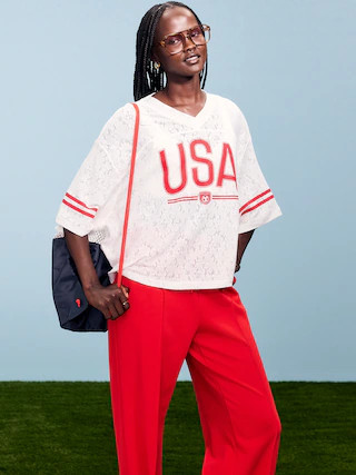 FIFA World Cup 26™ USA Boxy Lace V-Neck T-Shirt for Women | Old Navy | Old Navy (US)