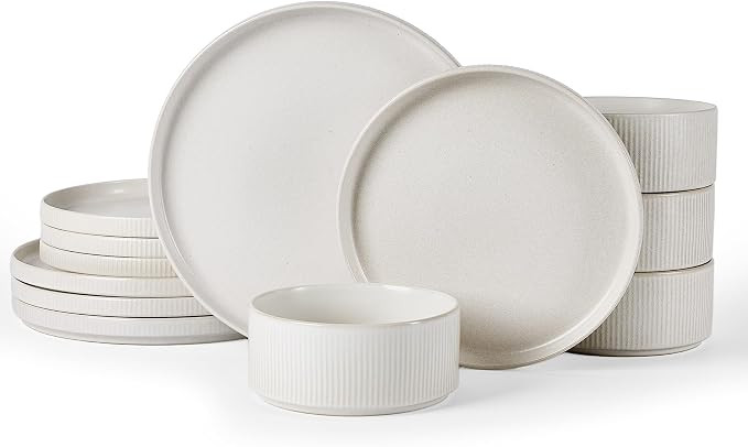 Famiware Star Stoneware Dinnerware Set, Reactive Glaze Plates & Bowls for 4 | 12-Piece Handmade R... | Amazon (US)