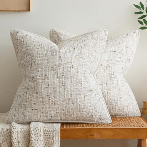 a moment Christmas Beige Reversible Pillow Covers 2 Pack - Farmhouse Chenille Throw Pillows, Neutral Textured Decorative Throw Pillow Covers with Border for Couch Sofa Bed (20x20 Inch, No Insert) | Amazon (US)