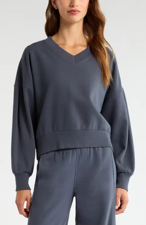 Zella Cloud Fleece Sweatshirt in Navy Armada at Nordstrom, Size Large | Nordstrom