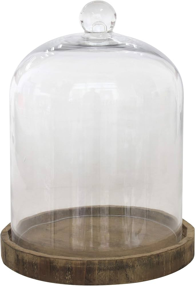 Stonebriar Small Stonebriar 8 Inch Clear Glass Dome Cloche with Rustic Wooden Base, Brown | Amazon (US)