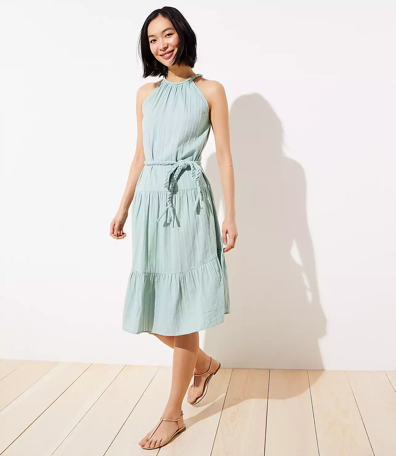 LOFT Beach Braided Belted Halter Midi Dress | LOFT