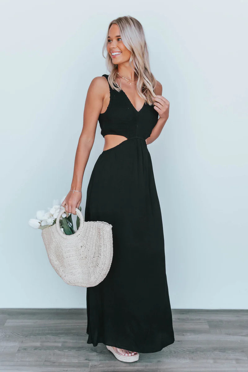 I Found You Black V-Neck Cut-Out Maxi Dress | Apricot Lane Boutique