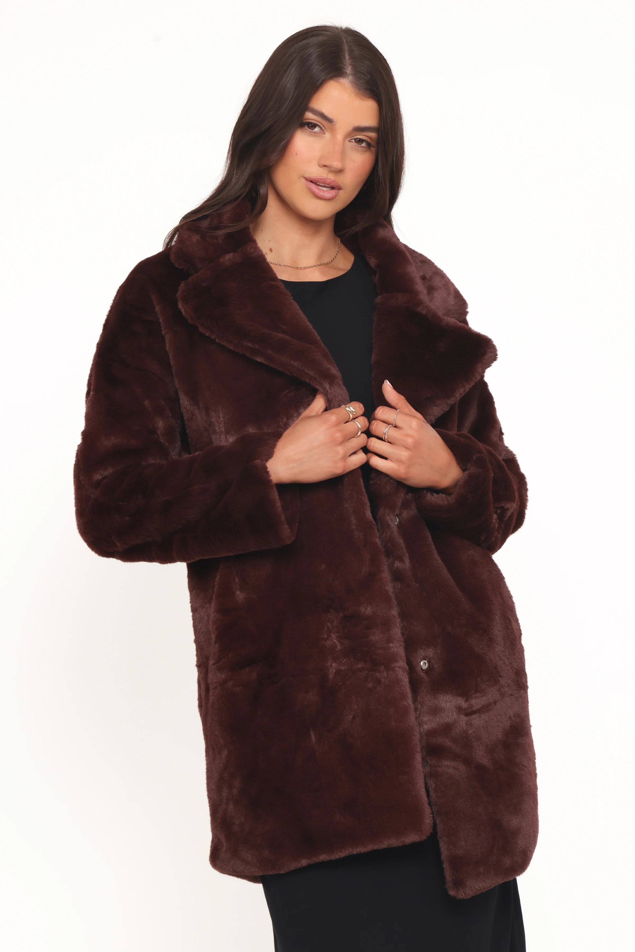 Meeka Faux Fur Jacket - Burgundy | Petal & Pup (US)