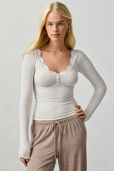Out From Under Diana Layering Lace-Trim Henley Top | Urban Outfitters (US and RoW)