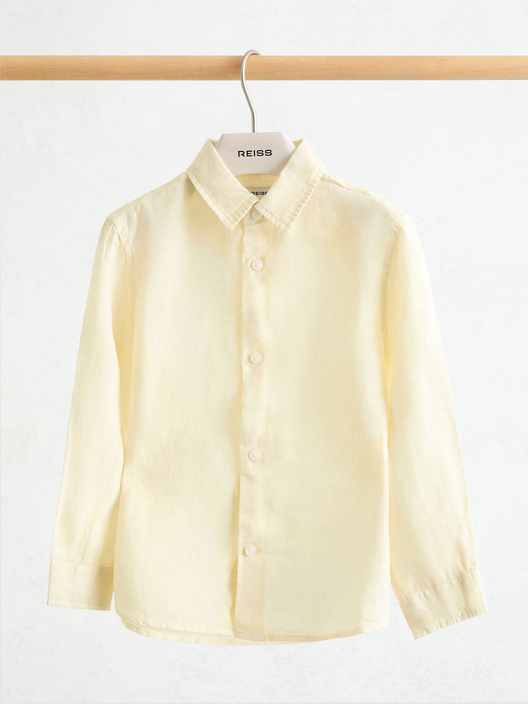 Reiss 3-9 yrs Linen Cutaway-Collar Shirt in Buttermilk Yellow - REISS | Reiss UK