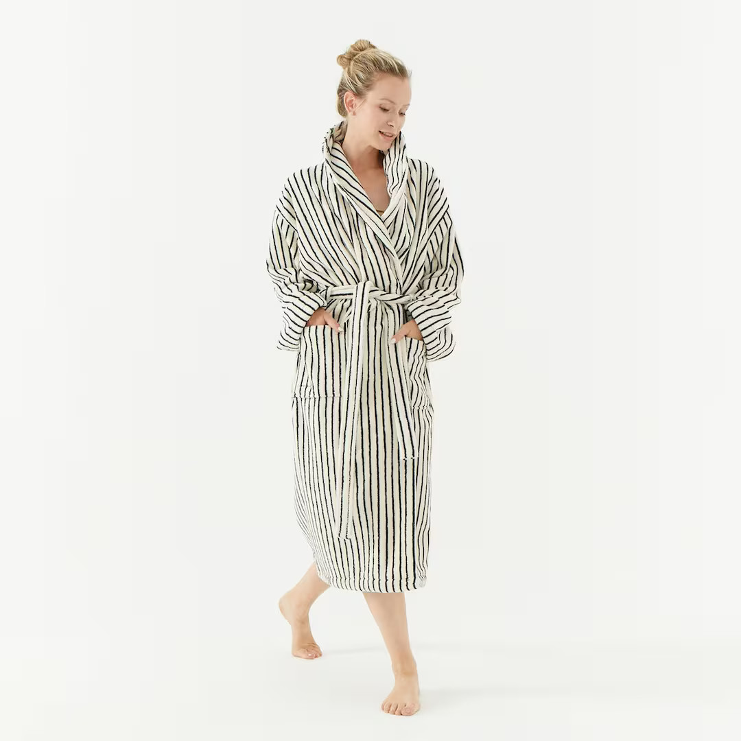 Melika Turkish Cotton Black and White Striped Robe | Etsy (US)